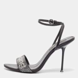 Alexander Wang Black Crystal Embellished Ankle Strap Sandals Size 37.5