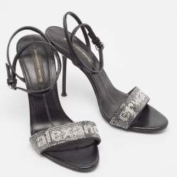 Alexander Wang Black Crystal Embellished Ankle Strap Sandals Size 37.5