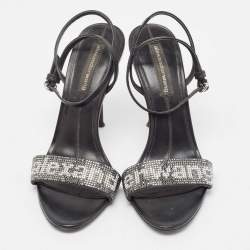 Alexander Wang Black Crystal Embellished Ankle Strap Sandals Size 37.5
