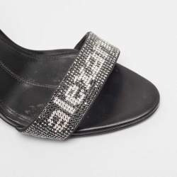 Alexander Wang Black Crystal Embellished Ankle Strap Sandals Size 37.5