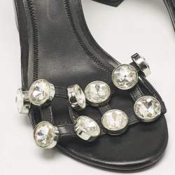 Alexander Wang Black Leather Crystal Embellished Ankle Strap Sandals Size 37