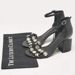 Alexander Wang Black Leather Crystal Embellished Ankle Strap Sandals Size 37