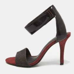 Alexander Wang Burgundy Patent Leather and Suede Ankle Strap Sandals Size 37