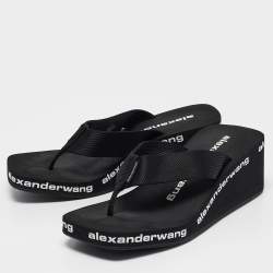 Alexander Wang Black Canvas Thong Wedge Sandals Size 37