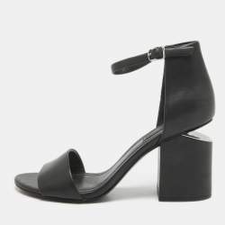 Alexander Wang Black Leather Block Heel Abby Sandals Size 37