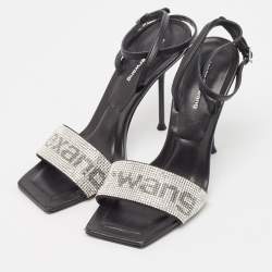 Pre Owned Alexander Wang Black Leather Crystal Embellished Julie Sandals Size 37