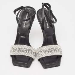 Pre Owned Alexander Wang Black Leather Crystal Embellished Julie Sandals Size 37