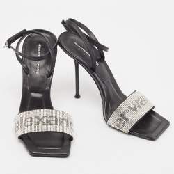 Pre Owned Alexander Wang Black Leather Crystal Embellished Julie Sandals Size 37