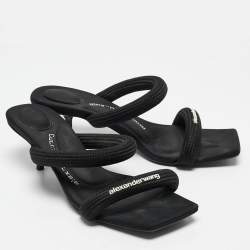 Alexander Wang Black Fabric Logo Print Slide Sandals Size 37