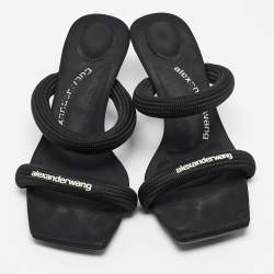 Alexander Wang Black Fabric Logo Print Slide Sandals Size 37
