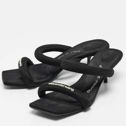 Alexander Wang Black Fabric Logo Print Slide Sandals Size 37