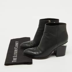 Alexander Wang Black Leather Block Heel Ankle Length Boots Size 39