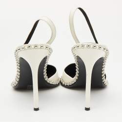 Pre Owned Alexander Wang White Leather Studded Rina Slingback Pumps Size 38.5