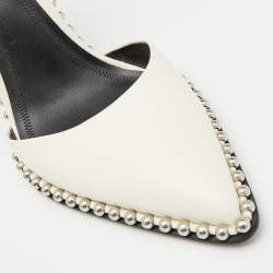 Pre Owned Alexander Wang White Leather Studded Rina Slingback Pumps Size 38.5