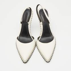 Pre Owned Alexander Wang White Leather Studded Rina Slingback Pumps Size 38.5