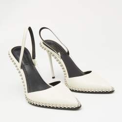 Pre Owned Alexander Wang White Leather Studded Rina Slingback Pumps Size 38.5