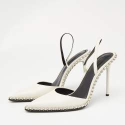 Pre Owned Alexander Wang White Leather Studded Rina Slingback Pumps Size 38.5