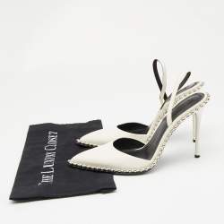 Pre Owned Alexander Wang White Leather Studded Rina Slingback Pumps Size 38.5