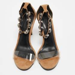 مملوكة مسبقًا صندل أليكساندر وانغ حزام للكاحل مزخرف كريستالات جلد شامواه و بي في سي بيج مقاس 38.5