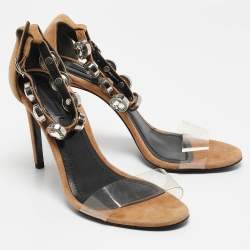 مملوكة مسبقًا صندل أليكساندر وانغ حزام للكاحل مزخرف كريستالات جلد شامواه و بي في سي بيج مقاس 38.5