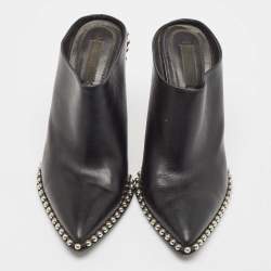 مملوكة مسبقًا Alexander Wang Black Leather Eri Studded Pointed Toe Mules Size 39