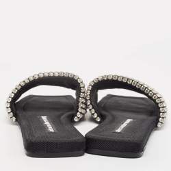 Alexander Wang Black Mesh Crystal Embellished Flat Sandals Size 37