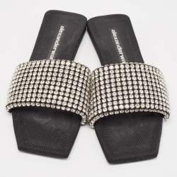 Alexander Wang Black Mesh Crystal Embellished Flat Sandals Size 37