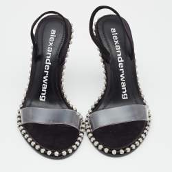 Pre Owned Alexander Wang Black Satin and PVC Studded Nova Slingback Sandals Size 37