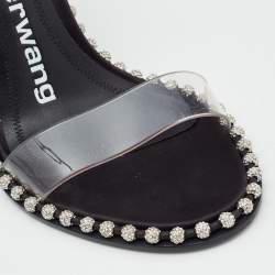 Pre Owned Alexander Wang Black Satin and PVC Studded Nova Slingback Sandals Size 37