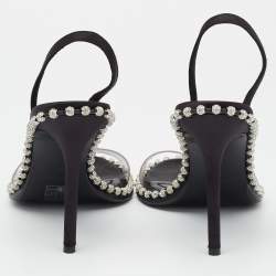 Pre Owned Alexander Wang Black Satin and PVC Studded Nova Slingback Sandals Size 37