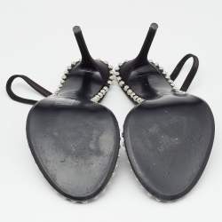 Pre Owned Alexander Wang Black Satin and PVC Studded Nova Slingback Sandals Size 37