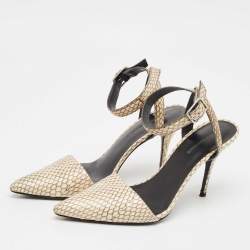 Alexander Wang Beige/Black Snakeskin Leather Ankle Strap Pumps Size 38