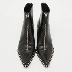Alexander Wang Black Leather Eri Studded Pointed Toe Ankle Length Boots Size 36.5
