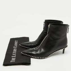 Alexander Wang Black Leather Eri Studded Pointed Toe Ankle Length Boots Size 36.5