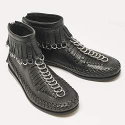 Alexander Wang Black Leather Fringe Montana Ankle Boots Size 38