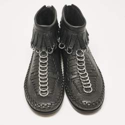 Alexander Wang Black Leather Fringe Montana Ankle Boots Size 38