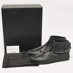 Alexander Wang Black Leather Fringe Montana Ankle Boots Size 38