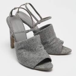 Alexander Wang Grey Wool Fabric Maryna Peep Toe Slingback Sandals Size 38