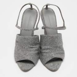 Alexander Wang Grey Wool Fabric Maryna Peep Toe Slingback Sandals Size 38