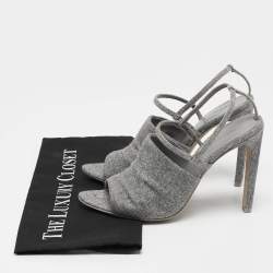 Alexander Wang Grey Wool Fabric Maryna Peep Toe Slingback Sandals Size 38