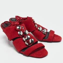 Alexander Wang Red Suede Studded Slide Sandals Size 37
