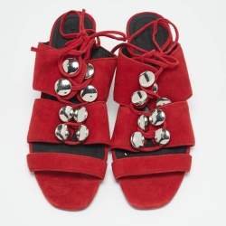 Alexander Wang Red Suede Studded Slide Sandals Size 37
