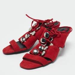 Alexander Wang Red Suede Studded Slide Sandals Size 37