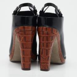 Alexander Wang Black/Brown Croc Embossed and Leather Kendra Mules Size 37