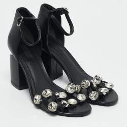 Alexander Wang Black Leather Abby Crystals Ankle Strap Sandals Size 37