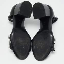 Alexander Wang Black Leather Abby Crystals Ankle Strap Sandals Size 37