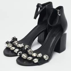 Alexander Wang Black Leather Abby Crystals Ankle Strap Sandals Size 37