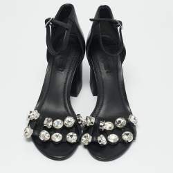 Alexander Wang Black Leather Abby Crystals Ankle Strap Sandals Size 37