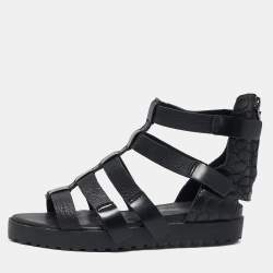 Alexander Wang Black Croc Embossed Leather and Leather Ankle Strap Sandals Size 37