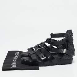 Alexander Wang Black Croc Embossed Leather and Leather Ankle Strap Sandals Size 37